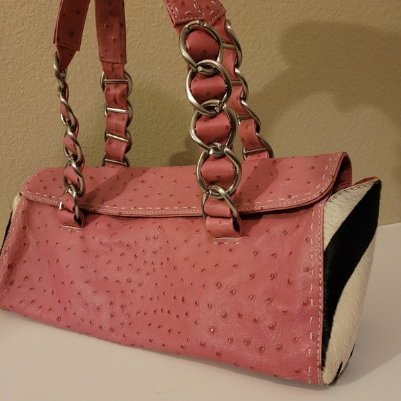 Adrienne Vittadini ostrich leather cowhide handbag - Picture 3 of 10